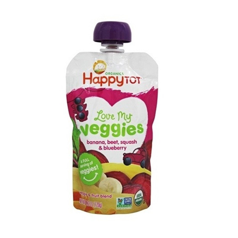 HAPPY TOT LOVE MY VEGGIES ORGANIC BANANA BEET SQUASH AND BLUEBERRY BLEND ( 16X4.22 OZ )