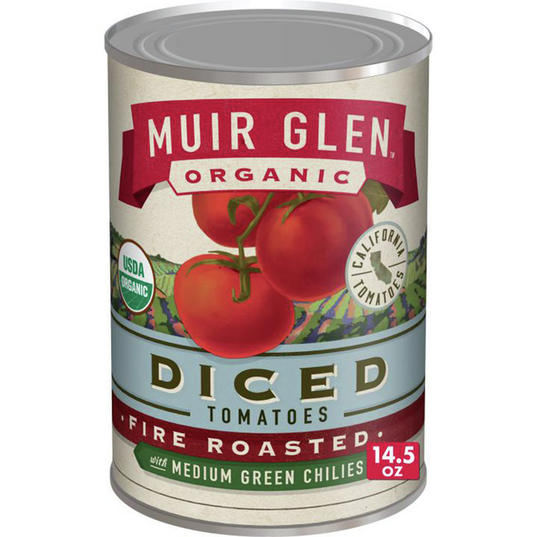 MUIR GLEN ORG DICED FIRE ROASTED TOMATO + CHILIES ( 12X14.5 OZ )