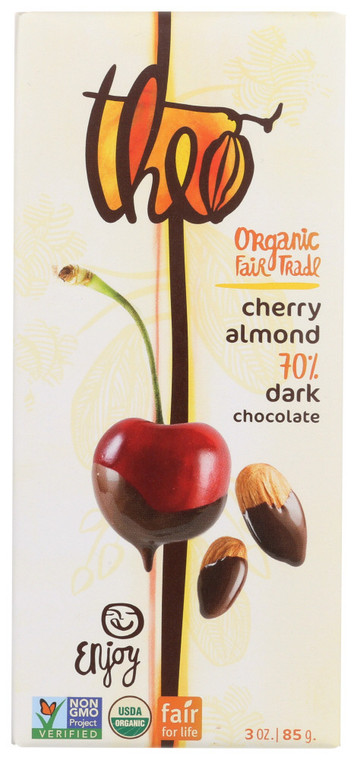 THEO CHOCOLATE DARK CHOCOLATE CHERRY & ALMOND BAR ( 12X3OZ )