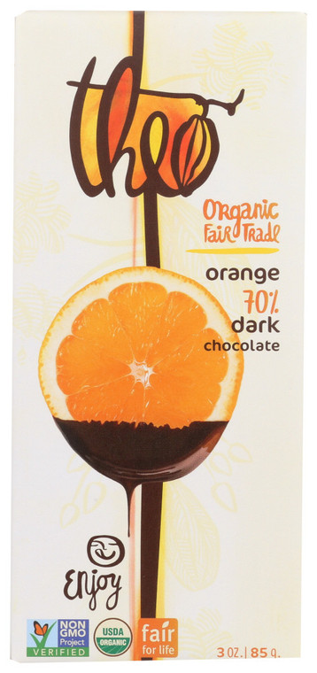 THEO CHOCOLATE DARK CHOCOLATE BAR WITH ORANGE ( 12X3OZ )