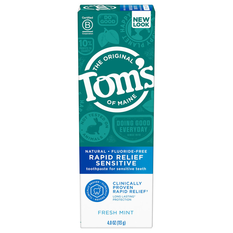 TOM'S OF MAINE RAPID RELIEF SENSITIVE FLUORIDE-FREE NATURAL TOOTHPASTE FRESH MINT ( 6X4 OZ )