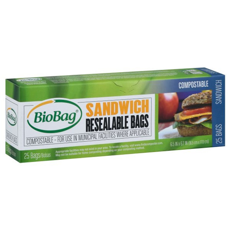 BIOBAG COMPOSTABLE RESEALABLE SANDWICH BAG ( 12X25 CT )