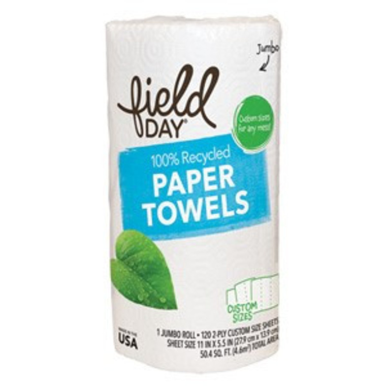 FIELD DAY CUSTOM SIZE 100% RECYCLED PAPER TOWEL SINGLE ROLL ( 24X1 PACK )