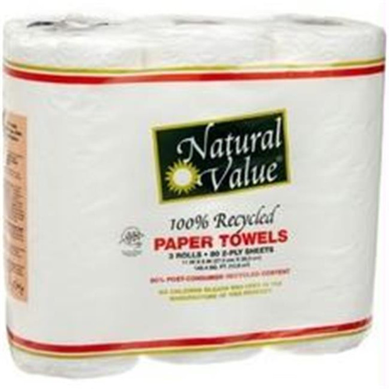 NATURAL VALUE 100% RECYCLED PAPER TOWELS BY THE ROLL ( 30X80CNT )