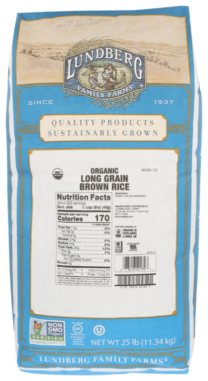 LUNDBERG FARMS BROWN LONG RICE ( 1X25LB )