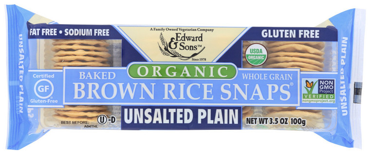 EDWARD & SONS PLAIN UNSALTED BROWN RICE SNAPS ( 12X3.5 OZ )