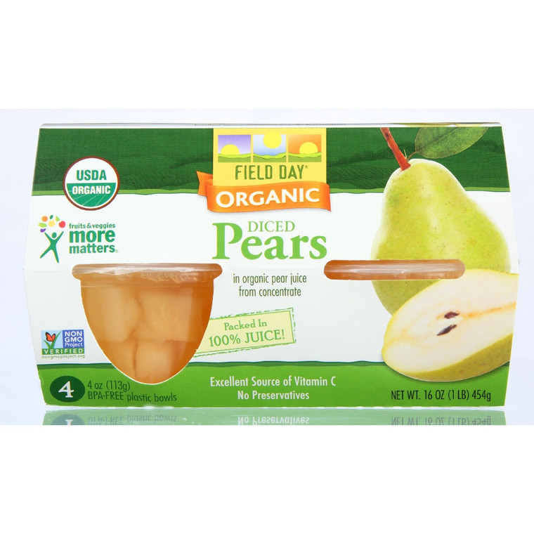 FIELD DAY ORGANIC DICED PEAR CUPS ( 6X4PK )