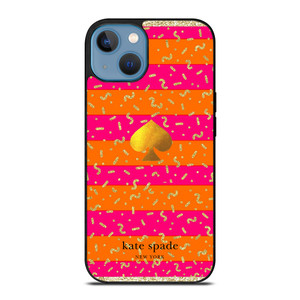 KATE SPADE NEW YORK YELLOW PINK STRIPES GLITTER iPhone 13 Case Cover KATE SPADE NEW YORK YELLOW PINK STRIPES GLITTER iPhone 13 Case Cover