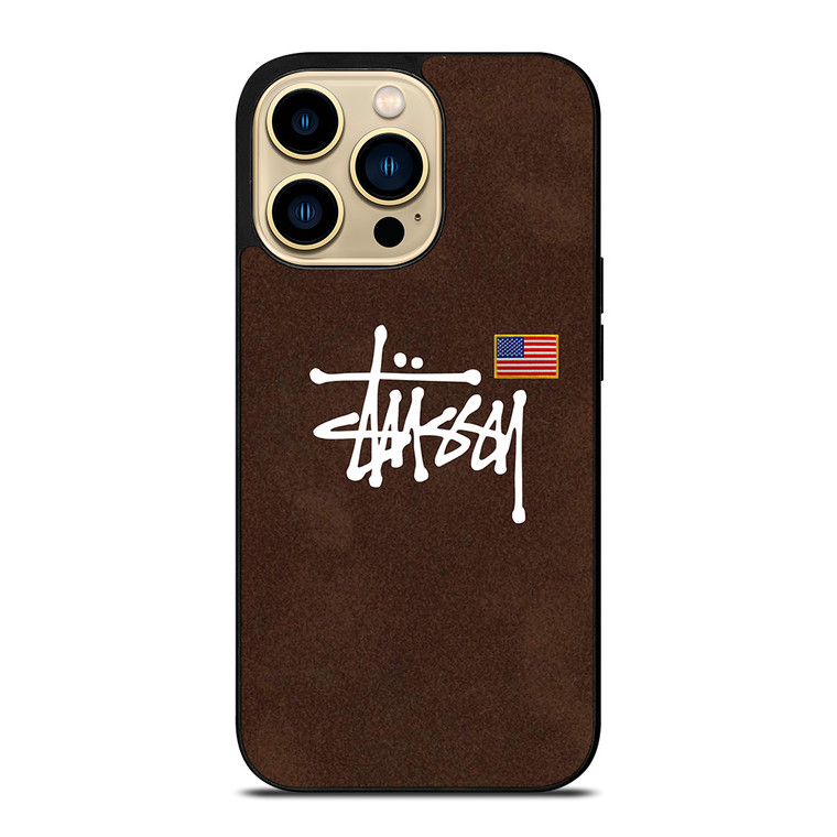 STUSSY X AMERICAN FLAG BROWN SUEDE iPhone 14 Pro Max Case Cover