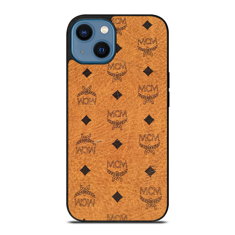 MCM WORLD WIDE BROWN LEATHER iPhone 14 Case Cover