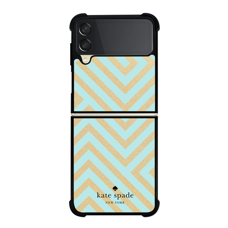 KATE SPADE NEW YORK LOGO GOLDEN GREEN CHEVRON PATTERN Samsung Galaxy Z Flip 3 Case Cover