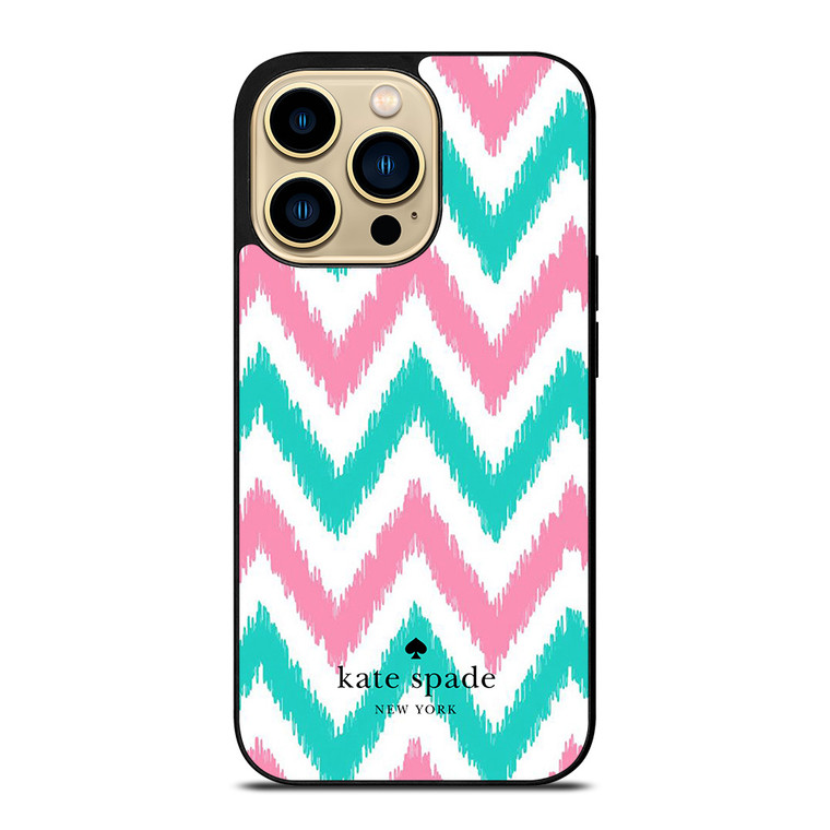 KATE SPADE NEW YORK LOGO GREEN PINK CHEVRON PATTERN iPhone 14 Pro Max Case Cover