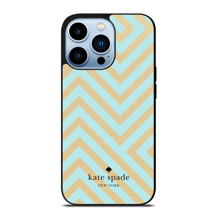 KATE SPADE NEW YORK LOGO GOLDEN GREEN CHEVRON PATTERN iPhone 13 Pro Max Case Cover