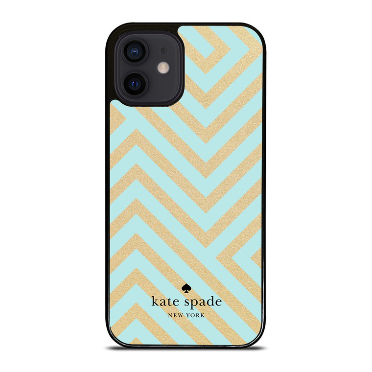 KATE SPADE NEW YORK LOGO GOLDEN GREEN CHEVRON PATTERN iPhone 12 Mini Case Cover