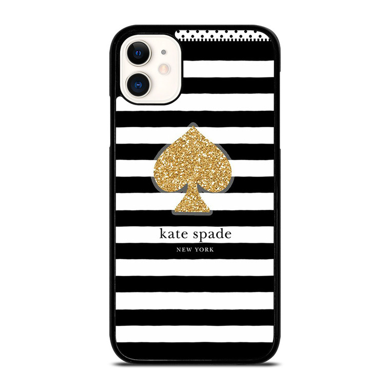 KATE SPADE NEW YORK GOLD LOGO STRIPES PATTERN iPhone 11 Case Cover