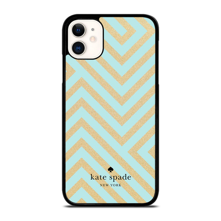 KATE SPADE NEW YORK LOGO GOLDEN GREEN CHEVRON PATTERN iPhone 11 Case Cover