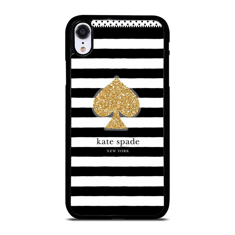 KATE SPADE NEW YORK GOLD LOGO STRIPES PATTERN iPhone XR Case Cover