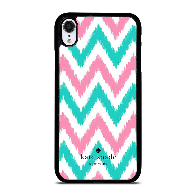 KATE SPADE NEW YORK LOGO GREEN PINK CHEVRON PATTERN iPhone XR Case Cover