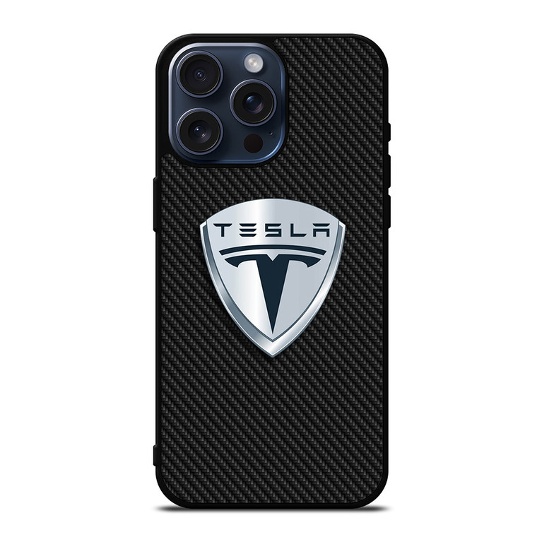 TESLA MOTORS EMBLEM CARBON iPhone 15 Pro Max Case Cover