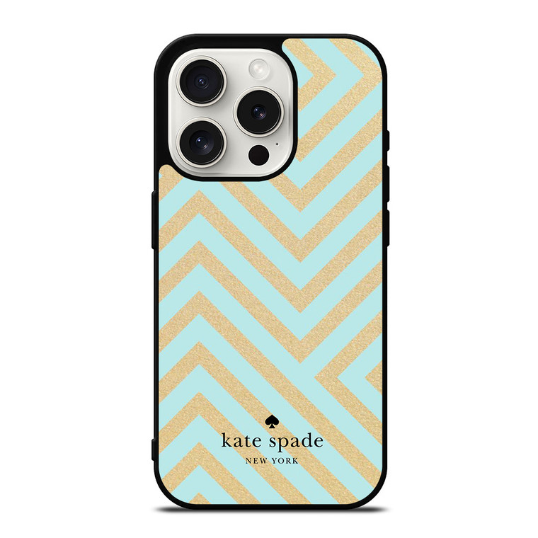 KATE SPADE NEW YORK LOGO GOLDEN GREEN CHEVRON PATTERN iPhone 15 Pro Case Cover