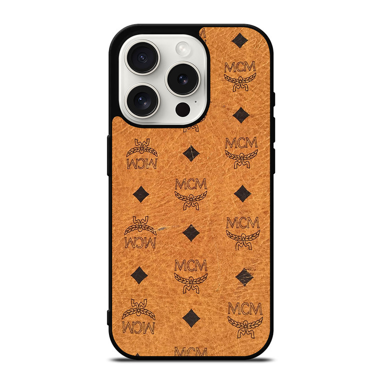 MCM WORLD WIDE BROWN LEATHER iPhone 15 Pro Case Cover