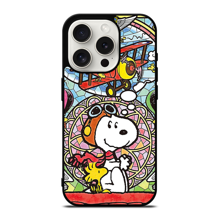 SNOOPY THE PEANUTS GLASS ART iPhone 15 Pro Case Cover