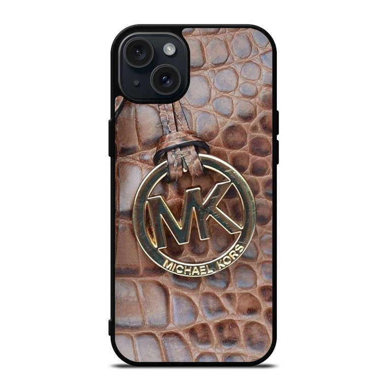 MICHAEL KORS BROWN LEATHER iPhone 15 Plus Case Cover