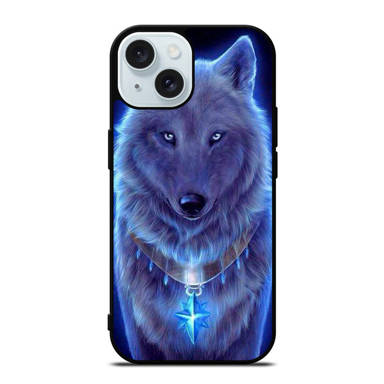 BLUE EYE GRAY FANTASY WOLF iPhone 15 Case Cover
