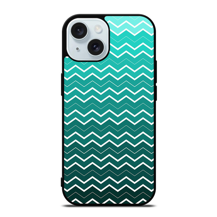 OMBRE TEAL CHEVRON iPhone 15 Case Cover