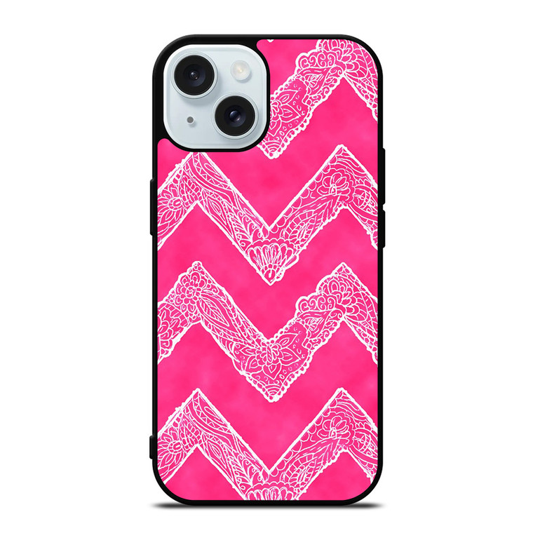 WHITE FLORAL PAISLEY CHEVRON PATTERN iPhone 15 Case Cover