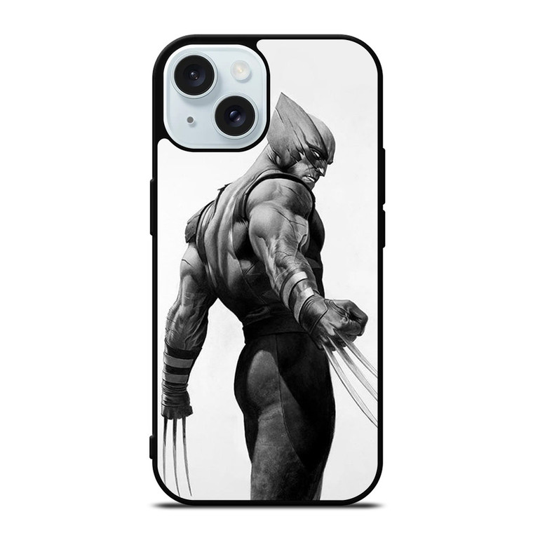 WOLVERINE X-MEN BLACK WHITE ART iPhone 15 Case Cover