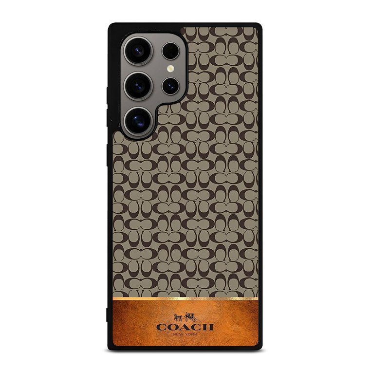 COACH NEW YORK LOGO LEATHER BROWN Samsung Galaxy S24 Ultra Case Cover