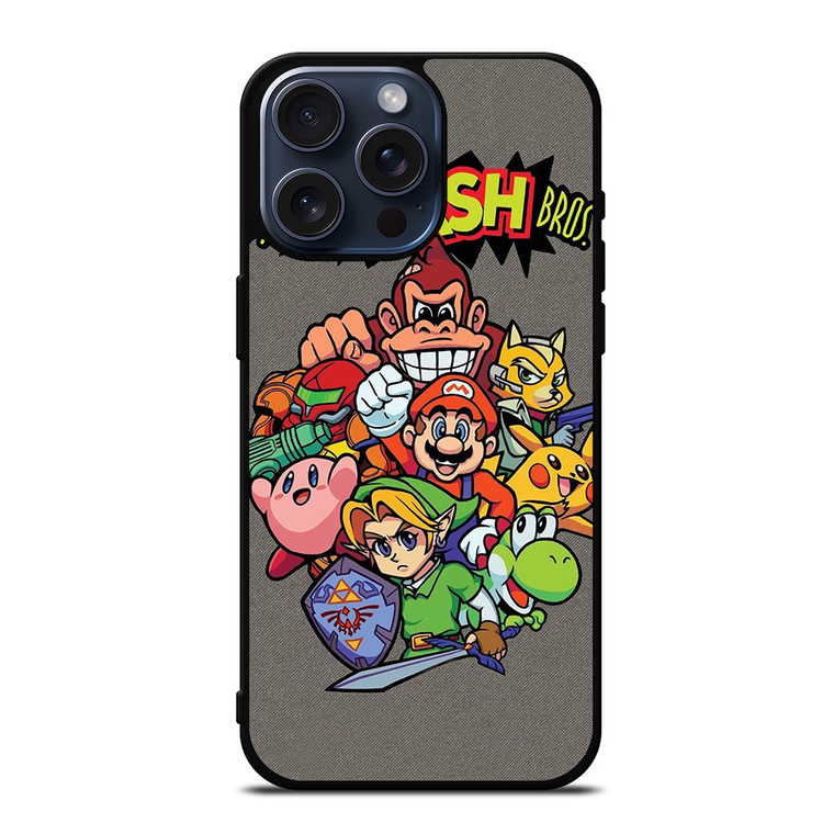 NINTENDO GAME CHARACTER SUPER SMASH BROSS AND FRIENDS iPhone 15 Pro Max Case Cover