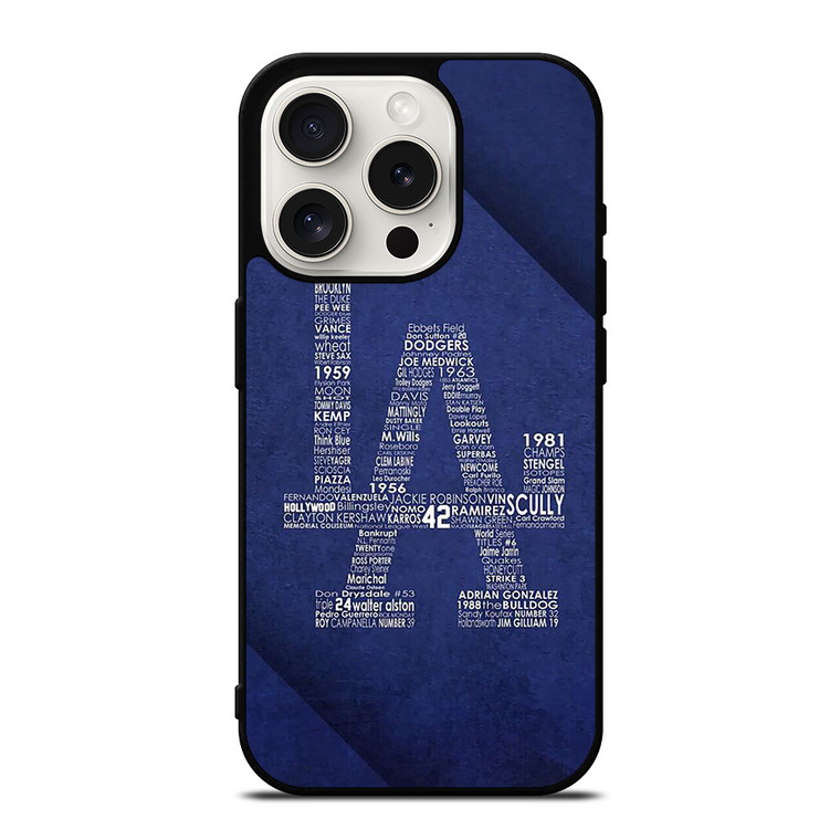 LA DODGERS LOS ANGELES LOGO BASEBALL TEAM TYPOGRAPHY iPhone 15 Pro Case Cover