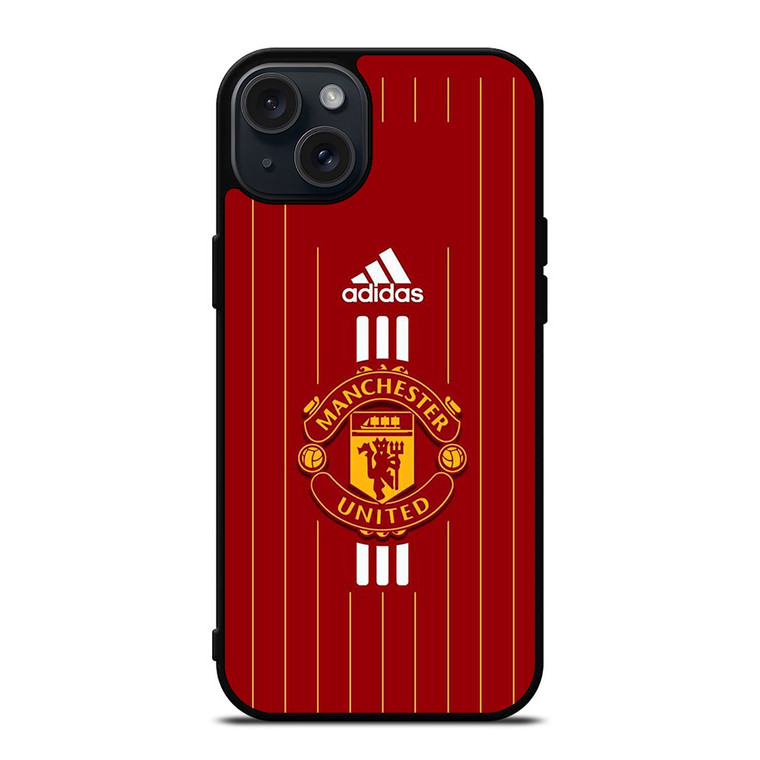 MANCHESTER UNITED FC LOGO FOOTBALL ADIDAS STRIPES iPhone 15 Plus Case Cover