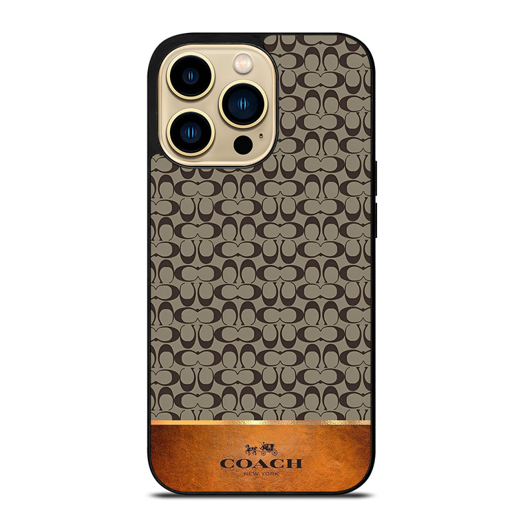 COACH NEW YORK LOGO LEATHER BROWN iPhone 14 Pro Max Case Cover