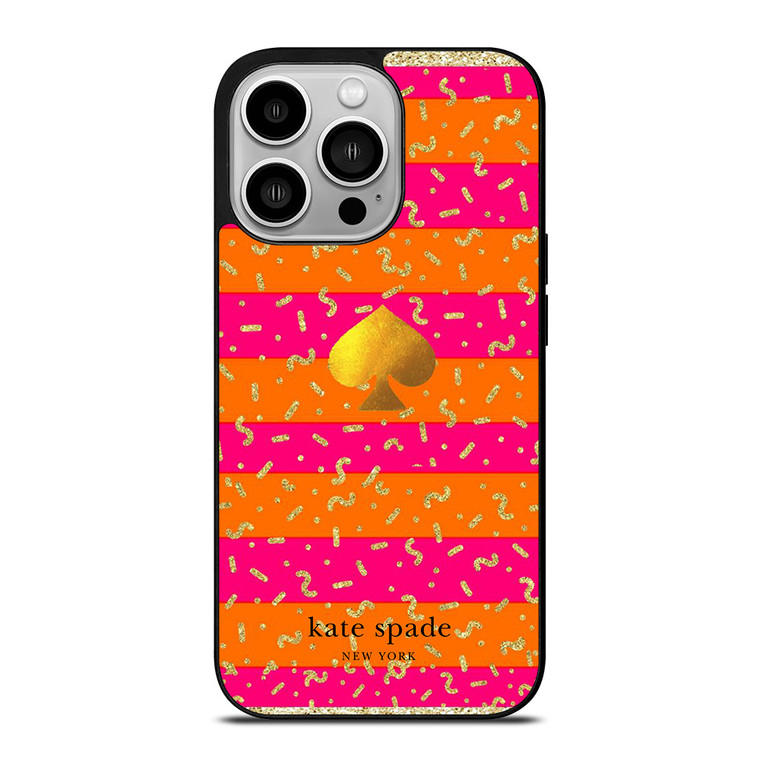 KATE SPADE NEW YORK YELLOW PINK STRIPES GLITTER iPhone 14 Pro Case Cover