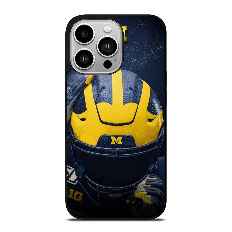 MICHIGAN WOLVERINES LOGO FOOTBALL HELMET iPhone 14 Pro Case Cover