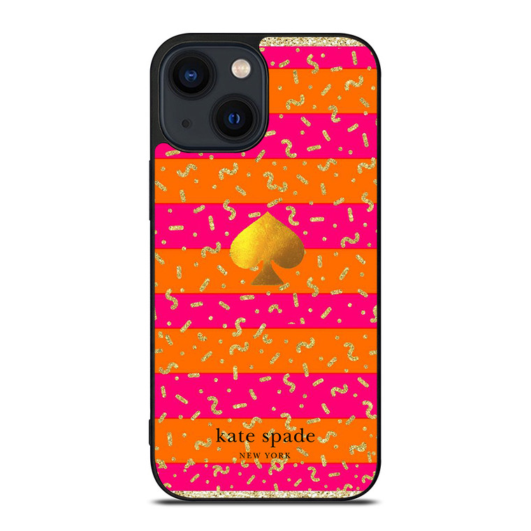 KATE SPADE NEW YORK YELLOW PINK STRIPES GLITTER iPhone 14 Plus Case Cover