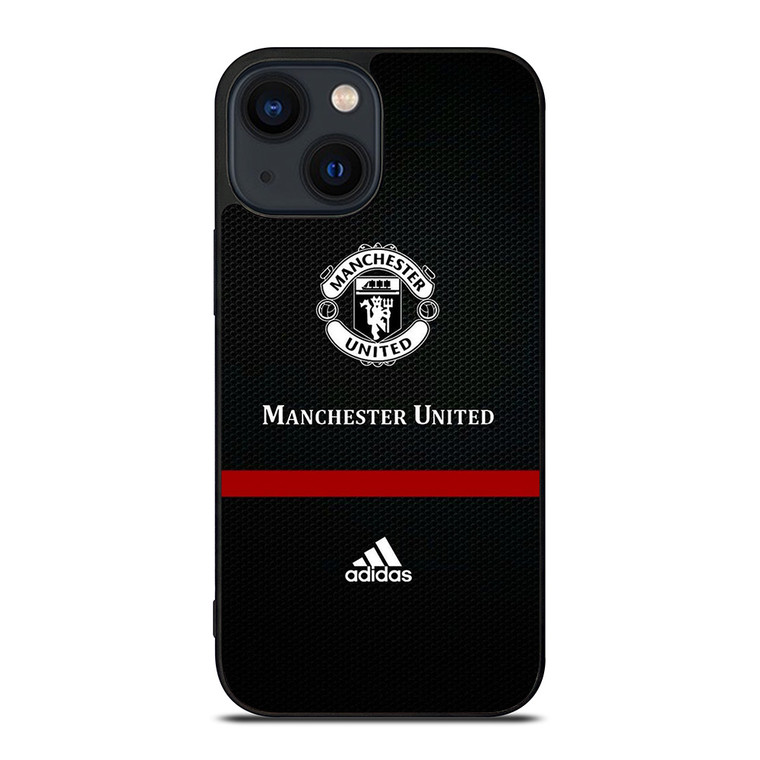 MANCHESTER UNITED FC LOGO FOOTBALL ADIDAS BLACK iPhone 14 Plus Case Cover