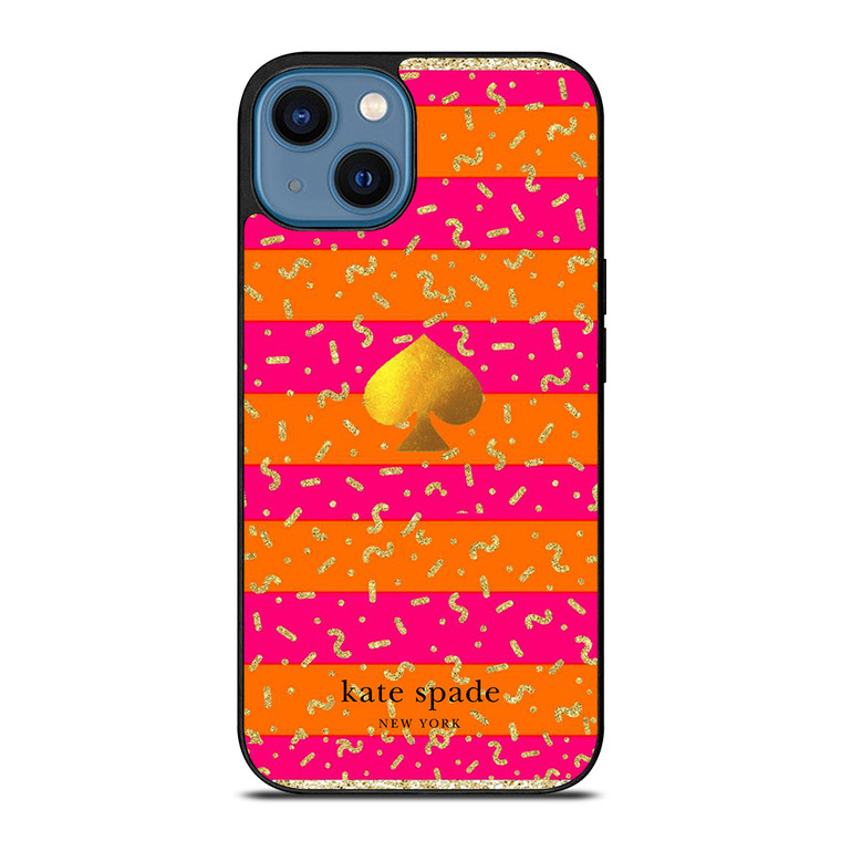 KATE SPADE NEW YORK YELLOW PINK STRIPES GLITTER iPhone 14 Case Cover