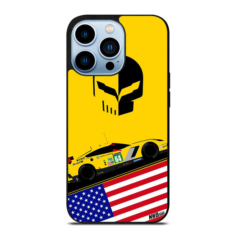 CORVETTE RACING LOGO SKULL USA FLAG iPhone 13 Pro Max Case Cover