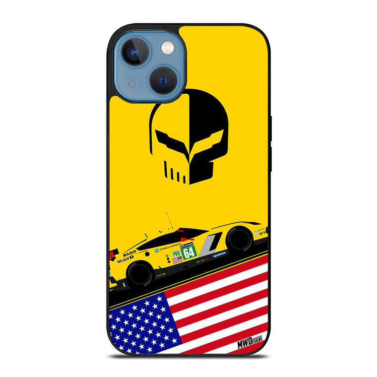 CORVETTE RACING LOGO SKULL USA FLAG iPhone 13 Case Cover