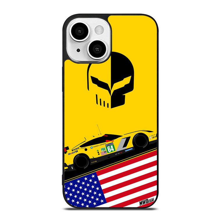 CORVETTE RACING LOGO SKULL USA FLAG iPhone 13 Mini Case Cover
