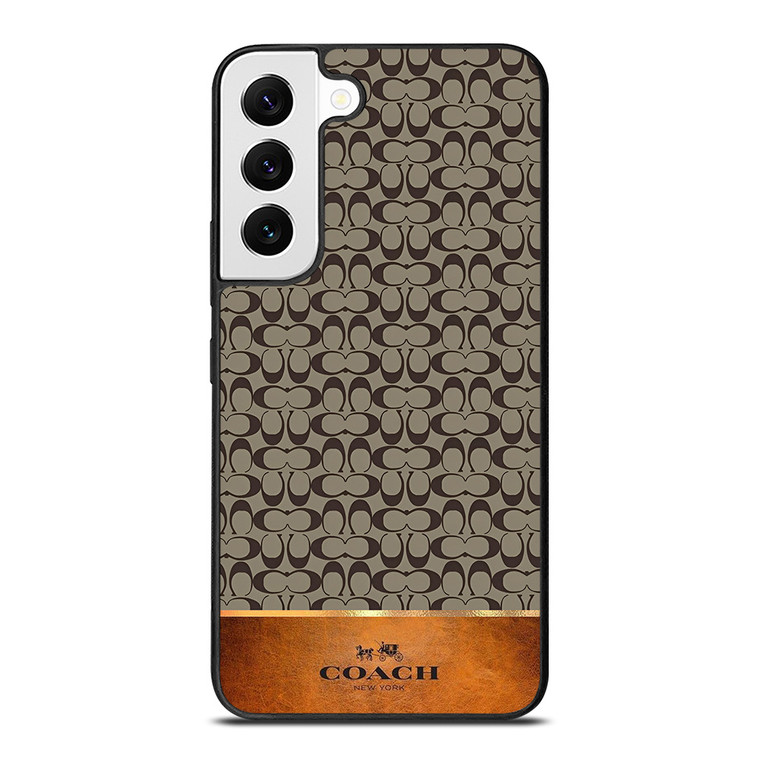 COACH NEW YORK LOGO LEATHER BROWN Samsung Galaxy S22 Case Cover
