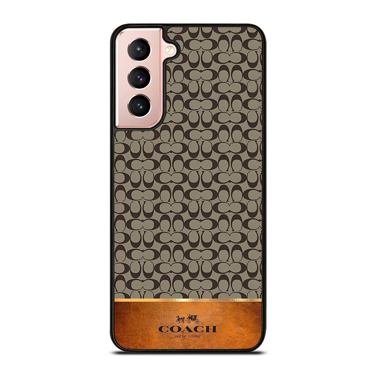 COACH NEW YORK LOGO LEATHER BROWN Samsung Galaxy S21 Case Cover