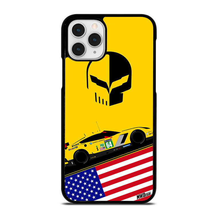 CORVETTE RACING LOGO SKULL USA FLAG iPhone 11 Pro Case Cover