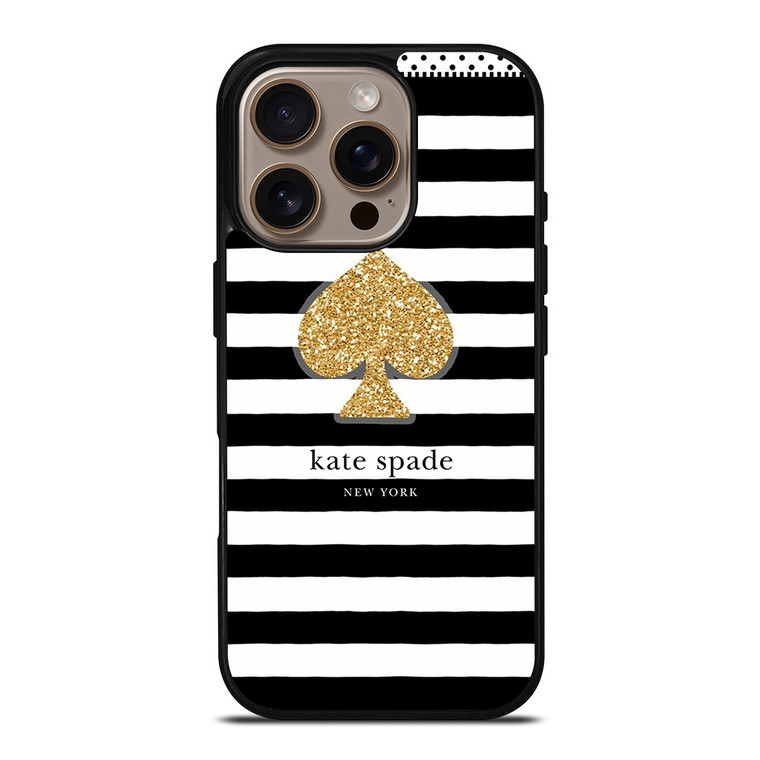 KATE SPADE NEW YORK GOLD LOGO STRIPES PATTERN iPhone 16 Pro Case Cover