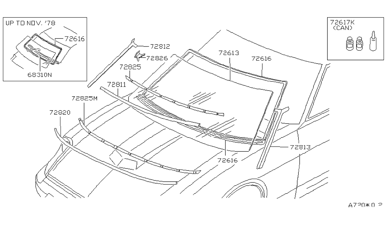 Datsun 280ZX Front Windshield Fastener Molding