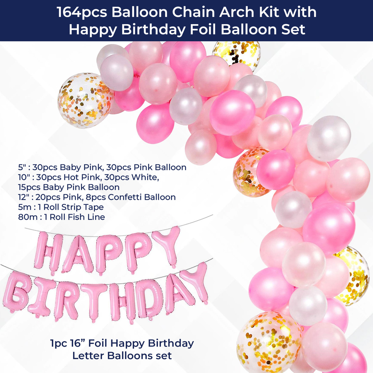 Pastel Balloon Arch with Happy Birthday Foil Balloon Set - 81pcs